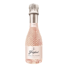 Load image into Gallery viewer, A bottle of Freixenet Italian Rose sparkling wine with a textured pink diamond-patterned body, a silver foil-wrapped neck, and a white label with black script, isolated on a white background.