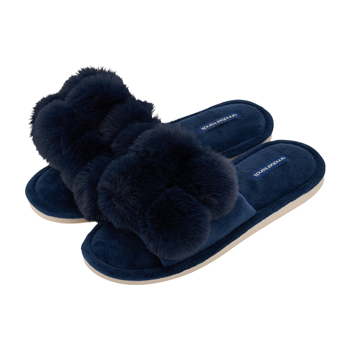 Pom Pom Slippers Navy