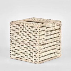 Square Rattan Tissue Cover White