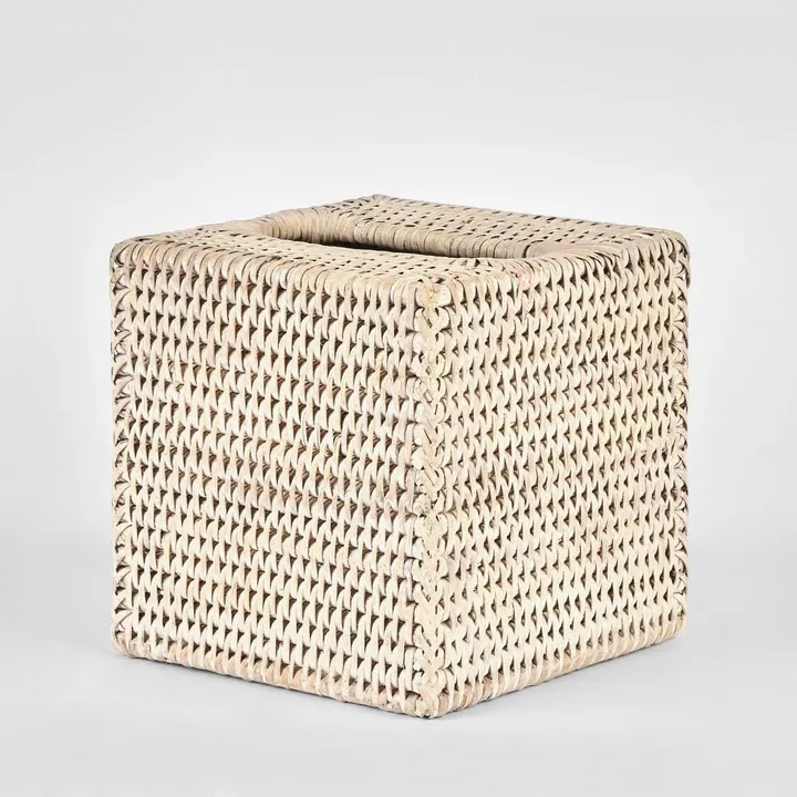 Square Rattan Tissue Cover White