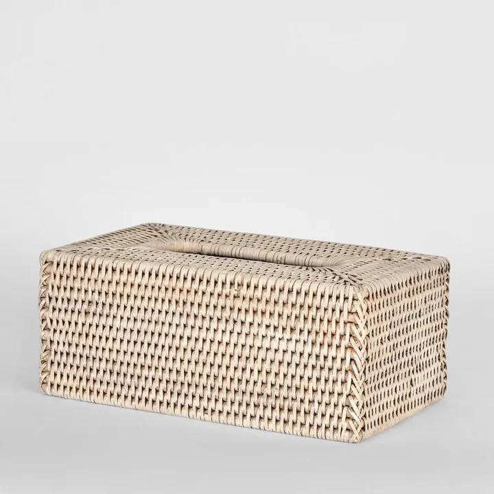 Rectangle Rattan Tissue Cover White