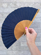 Load image into Gallery viewer, Navy Linen Hand Fan
