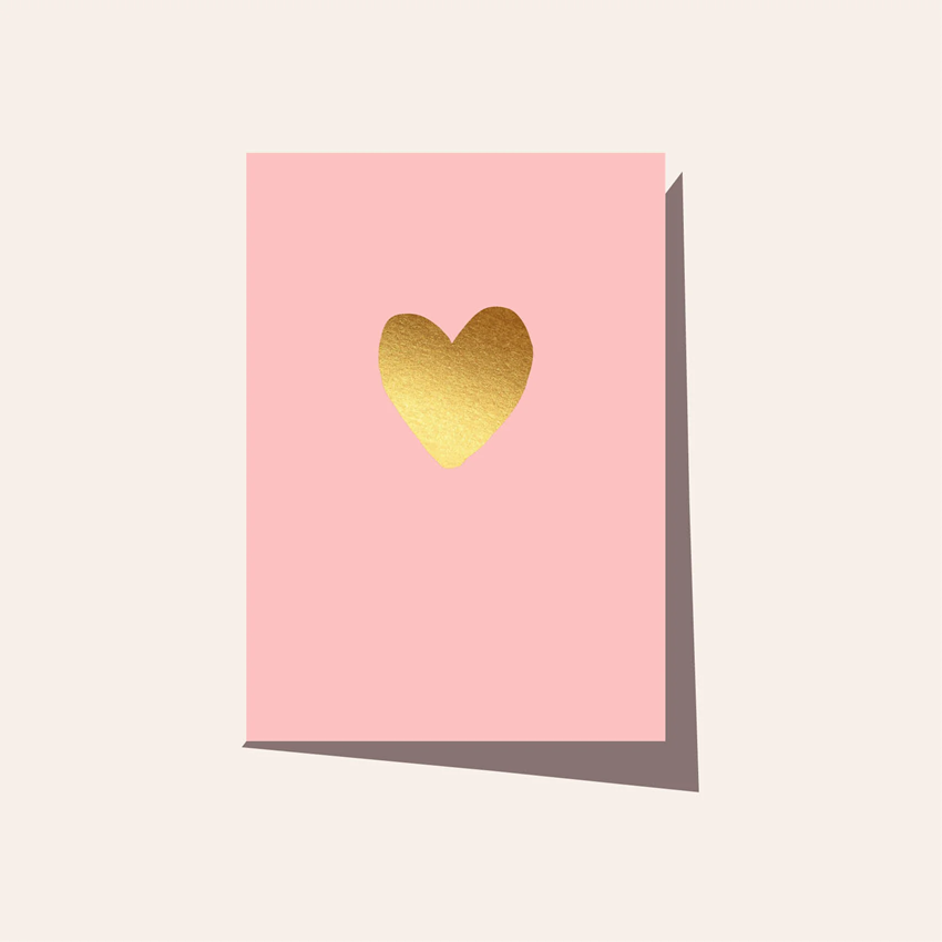 Gold Heart Pink Card